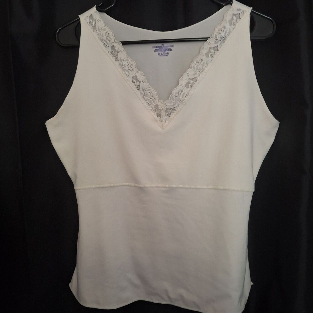 Spanx by Sara Blakely Size XL Ivory Lace Trim V-Neck Shapewear Cami Tank Top